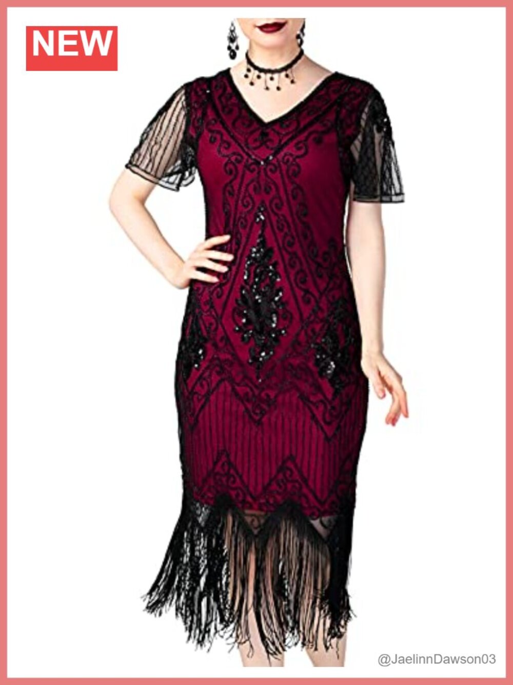 1920s Sequin Flapper Dress Short Sleeve V-Neck Gatsby Cocktail Formal